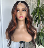 Lenaqueen Highlight Ombre Brun Ondulé Synthétique Dentelle Perruques Pré Plumé Délié Surbrillance Couleur Futura Perruque Synthétique Perruque Sans Colle