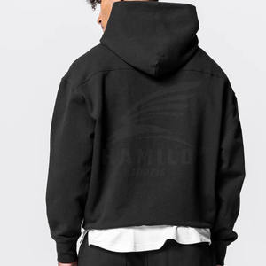 เสื้อมีฮู้ดแบบสวมหัวผ้าฝ้าย100% ทนทานสำหรับผู้ชายระบายอากาศได้และย้อมสีล้วนพร้อมลายตัวอักษรสำหรับฤดูหนาว - Product Image 5