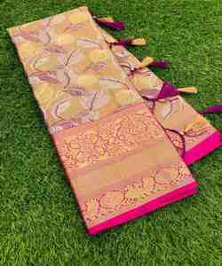 Sari de seda Georgette de diseñador para mujer con tejido Banarasi tradicional indio y aspecto elegante para ropa de fiesta de boda - Product Image 6