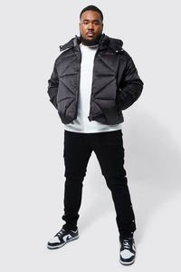 Chaqueta acolchada con capucha impermeable cálida negra de estilo de moda personalizada para hombre, chaqueta acolchada de invierno al por mayor - Product Image 2