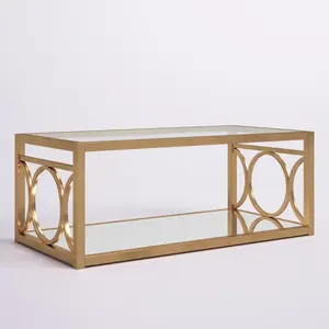 Forme personnalisée table basse ronde en métal argenté avec dessus en verre derniers meubles de salon avec placage argent élégant décor à la maison - Product Image 2