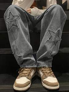 Los hombres Y2K Star Jeans con cintura alta, que encarna el estilo Hip Hop Streetwear Estos pantalones vaqueros holgados sueltos cuentan con un bordado exquisito - Product Image 4