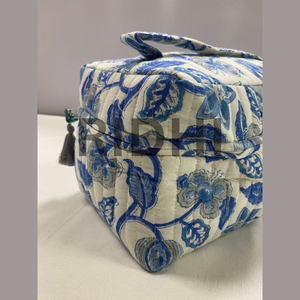Sac matelassé en coton bleu et blanc, écologique, grand format, pour usage quotidien, avec poignée avant et fermeture éclair, fait main, logo personnalisé imprimé, idéal comme cadeau - Product Image 6