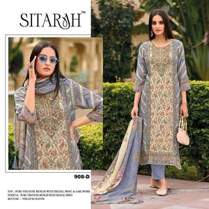 Pur Viscose mousseline fantaisie broderie travail numérique imprimé élégant festif ethnique femmes fête porter Salwar costume indien pakistanais - Product Image 4