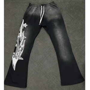 Custom <b>Baggy</b> Loose Streetwear Men's Cotton Dripped DTG Sticker Trouser Pants <b>Jogger</b> Sweat Flared Pant Men Acid men's trousers - Product Image 5