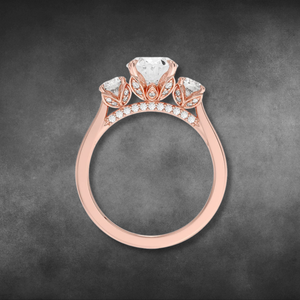 IGI Certified Lab Grown Diamond Oval Cut Three Stone Ring in 14K 18K Yellow Gold with Round Side Stones for Women Bridal Ring - Product Image 4