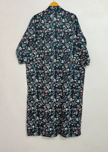 Kimono con estampado de bloque de hojas florales Bikini Cover-Up 100% algodón hasta el suelo vestido de novia cintura Natural nueva colección - Product Image 2