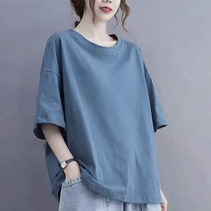 Camiseta holgada informal de algodón con estampado de letras y cuello redondo de manga corta personalizada de alta calidad de secado rápido transpirable para mujer - Product Image 6