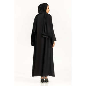 Abaya brodée en Georgette Crush IPAB-22155 avec foulard en tissu Chiffon - Product Image 6