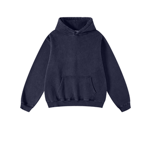 Sweat à capuche en coton brodé pour hommes élégants sweats en détresse lavés personnalisés pour l'hiver tissu uni vierge respirant - Product Image 1