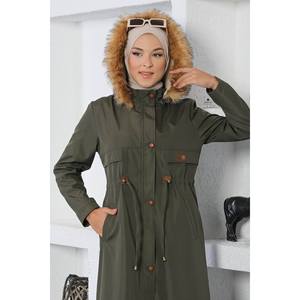 Manteau trench long pour femme, style vintage, avec détails lacés, fermeture éclair, double boutonnage, boutons en fourrure, imprimé vintage, automne/hiver - Product Image 2