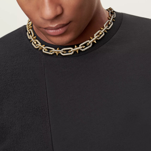 18K Gold Plated <b>Statement</b> <b>Necklace</b> With Cubic Zirconia Spike Link Chain Punk Style Unisex Hip Hop Jewelry - Product Image 3