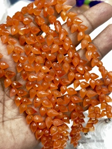 AAA Natural <b>Red</b> Carnelian Faceted Briolette Teardrop Fancy Drill 8 Inch Strand 6x9mm Approx - Product Image 5