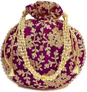 Beautiful <b>Bridal</b> Potli with Stylish Stones Embroidery Work Velvet Fabric Fancy Hand Potli Wedding For Gifting <b>Purse</b> - Product Image 2