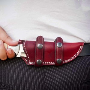 Gaine en cuir rougeâtre de style chic de haute qualité pour couteaux à lame fixe de 5 ''Support de personnalisation OEM fait à la main fabriqué en usine - Product Image 6