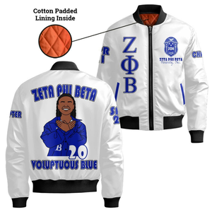 Veste bomber d'hiver respirante en satin bleu et blanc pour femmes de la sororité Zeta Phi Beta, broderie du bouclier ZPB 1920, qualité supérieure - Product Image 6
