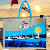 Sac de plage en jute de qualité supérieure |   Sac de courses réutilisable écologique avec poignées en tissu pour les voyages, les pique-niques, les courses, les vacances et l'usage quotidien