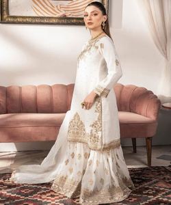 Elegante Tweedelige Abaya-Set Pakistani Past Bij Indiase Punjabi Kurta Gazon Gestikte Sharara-Islamitische Kleding Damesmode