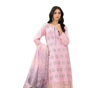 Collection été Costume en coton lourd avec broderie et fond de pelouse avec mousseline imprimé Dupatta Costume pakistanais - Product Image 1