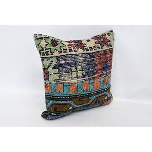 Coussin décoratif tissé multicolore vintage en laine Kantha brodée, écologique, antidérapant, amovible et lavable, 16x16 pouces - Product Image 3