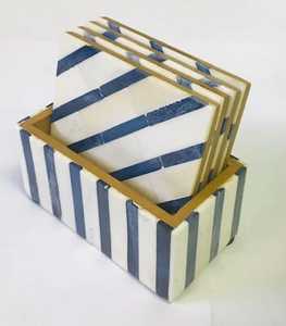 Artisanat moderne nouveauté sous-verre promotionnel 4x4 pouces incrustation d'os corne conception à carreaux vaisselle de style classique - Product Image 3
