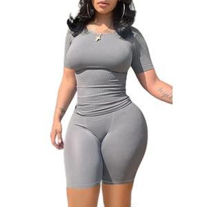 2025 Stylish Slim Fit Shorts Shirt High Quality Gym Workout Women's <b>Sets</b> Summer 100% Cotton 2 Piece <b>Set</b> Women - Product Image 4