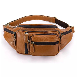 Genuine Leather Trendy <b>Waist</b> <b>Bag</b> <b>Men</b> Black Fanny Pack Male Multifunction Crossbody Chest <b>Bag</b> Travel <b>Bag</b> - Product Image 3