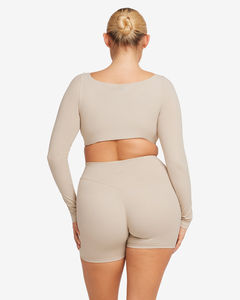 Customize Breathable Women <b>Gym</b> Yoga 2pcs <b>Set</b> Quick Dry Women <b>Long</b> <b>Sleeve</b> Sports Crop Tops <b>Gym</b> Wear Fitness Shorts Activewear - Product Image 2