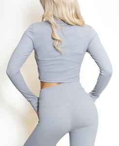 Haute qualité hommes 3 pièces fermeture éclair avant coupe-vent respirant ensemble de vêtements de sport soutien-gorge à manches longues veste Yoga Leggings en gros - Product Image 5