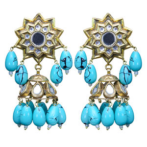 Vente en gros Meilleure fabrication Boucles d'oreilles élégantes en pierre naturelle pour femmes, design original, couleur bleue, plaqué or pour la fête d'anniversaire - Product Image 1