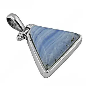 Pendentif en argent 925 avec agate bleue en dentelle pour femmes, plaqué rhodium, bijoux en pierres précieuses religieuses avec motif de pyramide étoilée, pendentif de charme - Product Image 1