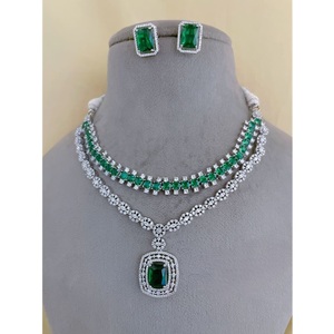 Premium Quality <b>Silver</b> Finish AD Stone Designer <b>Necklace</b> <b>Set</b> With <b>Earrings</b> For Wedding Wear Collection For Women <b>And</b> Girls - Product Image 1