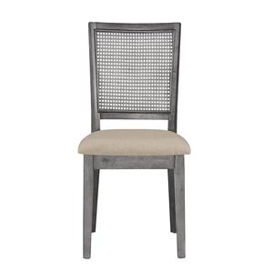 Lucius Rattan Back Beige Seat Wood Dining Chairs, Set of 2, Antique Gray - Product Image 2