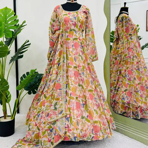 Vestido Anarkali de Alta Calidad con Estampado Digital de Georgette Sintética de Diseño Moderno para Bodas y Trabajo de FabZone - Product Image 1
