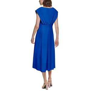 Abito midi da donna Calvin Klein blu a trapezio, con maniche a cappuccio, in raso, casual, stampato e tinta unita, lunghezza al ginocchio, taglia 2 - Product Image 2