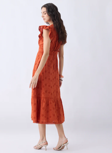 ชุดเดรสทรงเอผ้าฝ้ายปักลายดอกไม้สีส้ม lov - Product Image 4