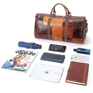 Sacs de voyage en cuir véritable pour hommes et femmes avec fermeture à glissière pliable pour le rangement des vêtements de sport de bureau - Product Image 6