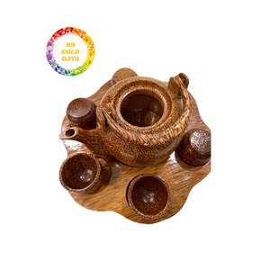 Tetera de madera de coco natural hecha a mano duradera ecológica para ceremonias del té vajilla desechable de inspiración tropical para - Product Image 1