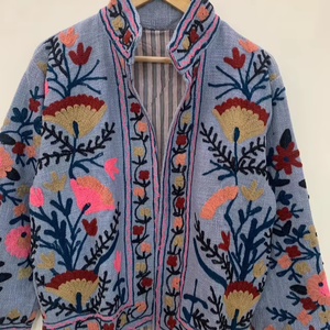 Motif floral fabriqué à la main avec doublure et boutons faits à la main manteau doux vêtements d'hiver veste manteau Floral femmes manteau - Product Image 1