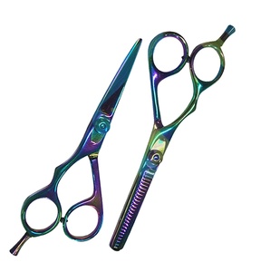 Ensemble de ciseaux professionnels pour coiffeur, coupe et effilage des cheveux, pour droitiers, 28 dents, lame droite en acier inoxydable, pointe acérée, poignée en caoutchouc - Product Image 1