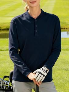 <b>Women's</b> Cotton <b>Henley</b> T-<b>Shirts</b> Long Sleeves Button Front Solid Colors-Casual Street Style Golf Fashion Plus Size Autumn - Product Image 3