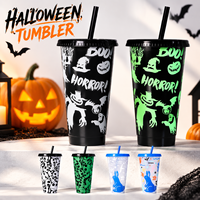 Gobelets en plastique personnalisés phosphorescents de 24 oz avec couvercle et paille, réutilisables, pour fêtes, vente en gros, pour fête phosphorescente d'Halloween