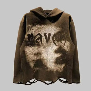 Gran oferta de ropa de calle, sudaderas con serigrafía personalizada, jerséis sólidos, sudaderas con capucha recortadas con dobladillo lavado ácido de gran tamaño para hombre - Product Image 5