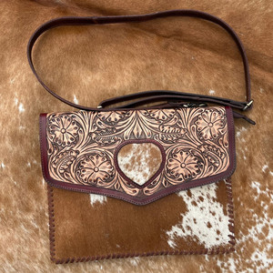 Bolso cruzado Floral de cuero con pelo occidental para mujer, monedero oculto de cuero de vaca genuino de alta calidad - Product Image 3