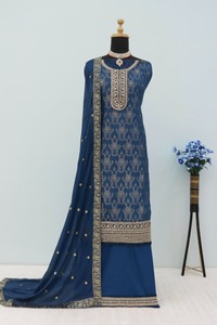 Qunoot Closet Heavy Embroidered Formal Wear Winter Salwar Kameez <b>Viscose</b> Jacquard <b>Top</b> Dull Santoon Bottom Chinon Dupatta - Product Image 5