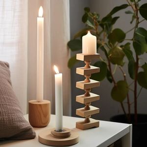 Porte-chandelier unique fait à la main en bois de manguier pour décoration de table pour la maison et les fêtes de Noël - Product Image 3