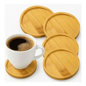 Eco Friendly Natural Bamboo Round Coasters Set Rimmed Wooden Cup <b>Mat</b> Heat Resistant Table Protection Kitchen Dining Sustainable - Product Image 1