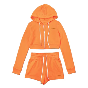 ชุดเสื้อมีฮู้ดแขนยาวและกางเกงขาสั้นแบบหูรูดของผู้หญิงชุด2ชิ้นใส่โลโก้ได้ตามต้องการสำหรับฤดูหนาว - Product Image 6