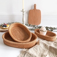 Panier de rangement en rotin tissé à la main écologique, plateau en rotin fait à la main, panier en rotin rustique Vintage