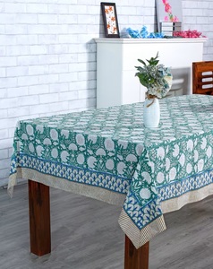 Verde turquesa, verde musgo viejo y blanco indio Floral bloque de mano impreso tela de algodón mantel cubierta de mesa granja boda - Product Image 6